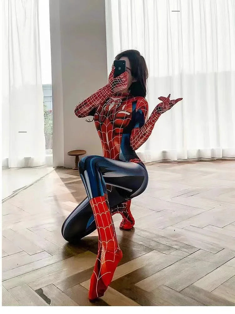 Sexy Black Cat Superhero Cosplay Costume For Spider Women Halloween Costume Christmas Tight 3d Printing Jumpuit Bodysuit Toys