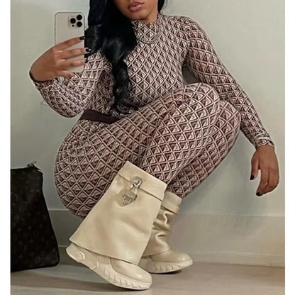 Krisnanas Argyle Skinny Jumpsuits for Woman 2025 Stand Neck Long Sleeve Zipper One Piece Bodysuit Fitness Sportwear 154004