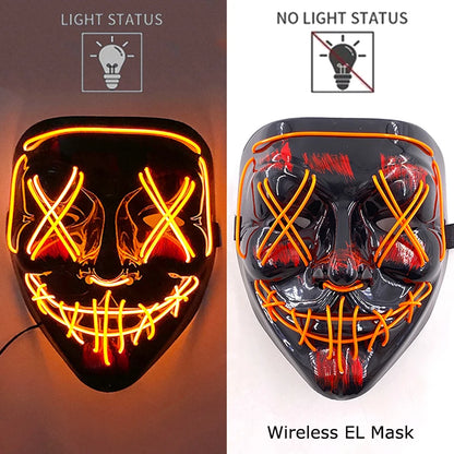 Drahtlose Neon-LED-Reinigungsmaske, im Dunkeln leuchtende Cosplay-Horrormaske, Halloween-Maskerade-Partymasken, leuchtende, lustige Verkleidung