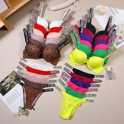 Women's New Fashion Sexy Lingerie Sporty Classic Padded Adjustable push up V Lingerie Set S Underwear Set
