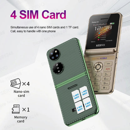 SERVO Pocket S1 Klapp-Handy 4 SIM Standby Anrufaufzeichnung Magische Stimme Kurzwahl Blacklist 2,4" Faltbare tragbare Handys