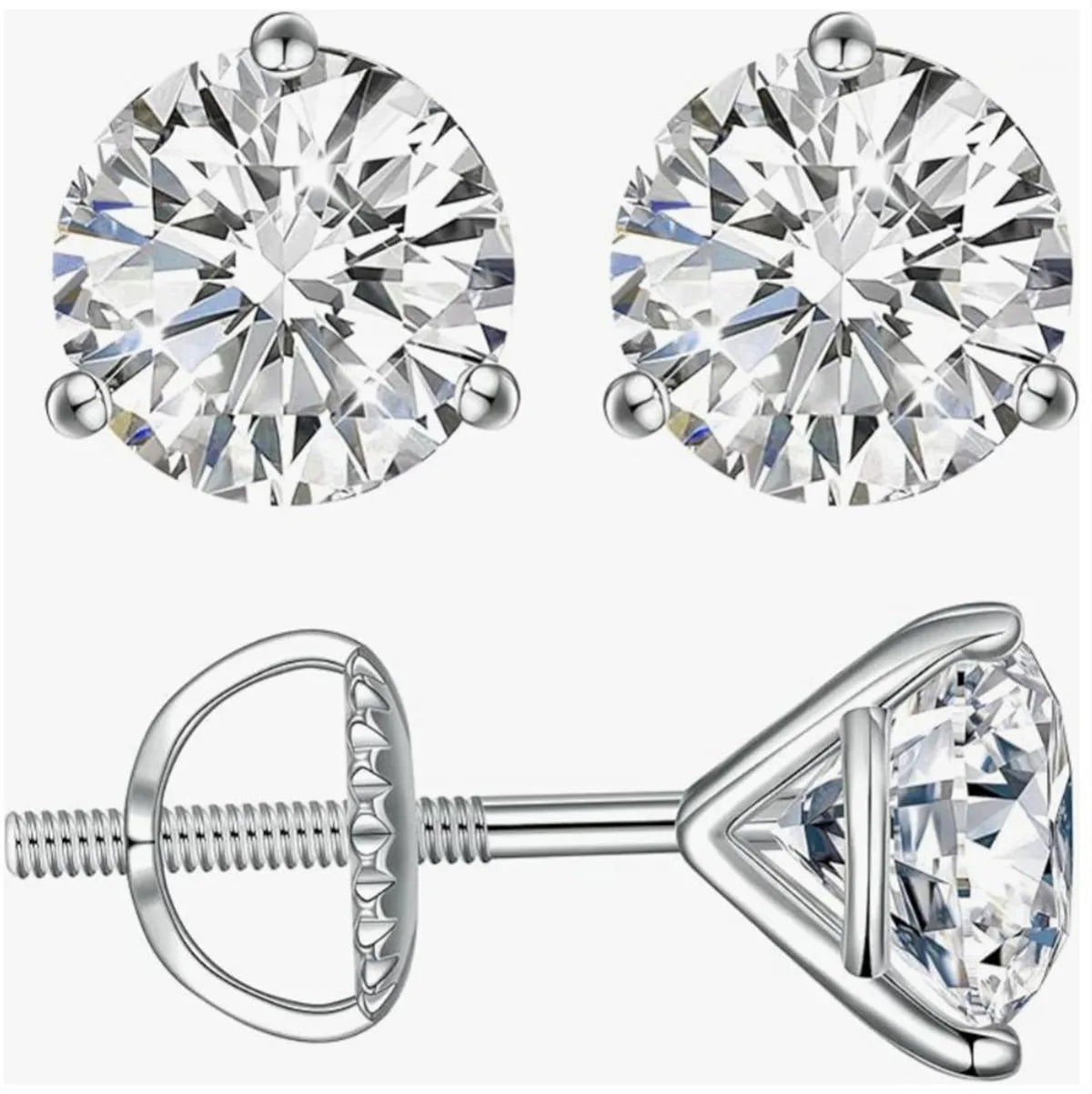 Pair of diamond stud earrings on a white background