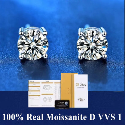 VVS1 Moissanite Studs | D Color 925 Silver GRA