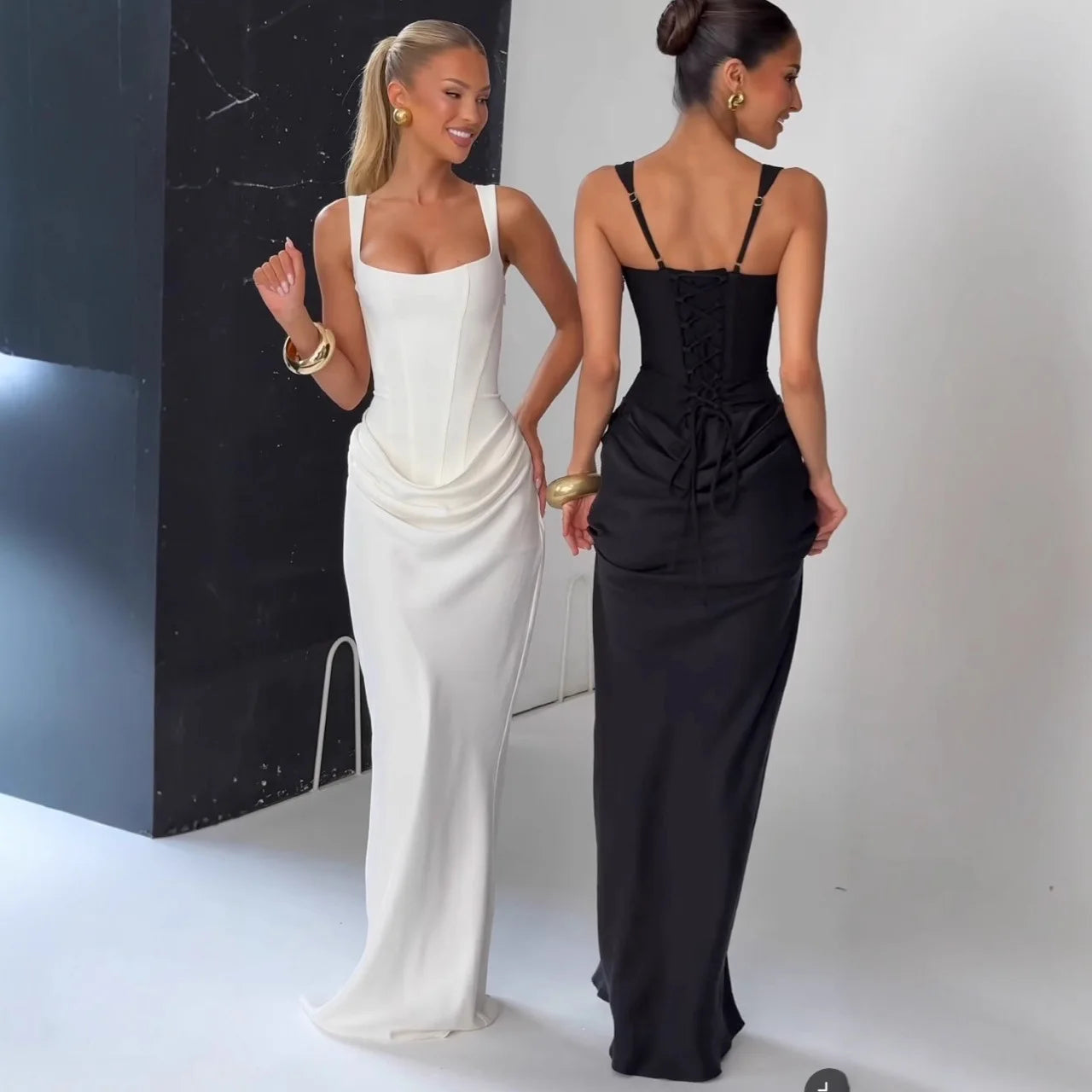 White Lace-Up Maxi Dress | Slim Fit Formal Wedding Guest Party