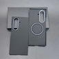 Carbon fiber phone case on a gray background