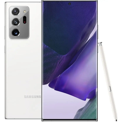 Samsung smartphone with stylus on a white background