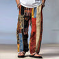 Men's Color Block Patchwork Pants Trousers Mid Waist Drawstring Elastic Waist Hawaiian Casual Outdoor Straight Leg Trousers
