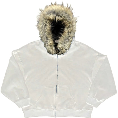 Fluffy Hat Hoodie Solid Color Casual Long Sleeve Hoodie Retro Coat Street Trend y2k