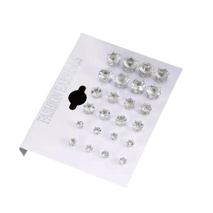 12 Pairs Set Stainless Steel Stud Earrings with Gemstone Buds Round Earrings Unisex