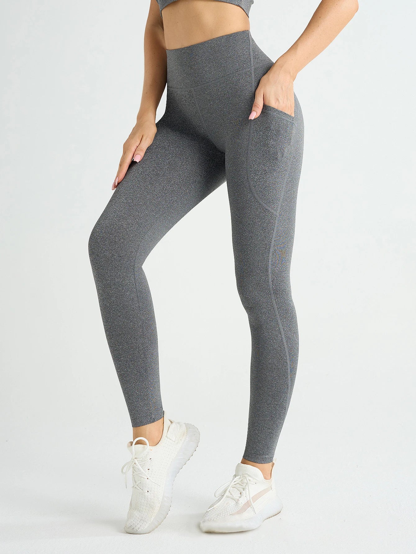Neue High-Waist-Damen-Leggings Stretch-Yoga-Hosen Strumpfhosen mit Taschen Push-Up-Fitness-Lauf-Sportbekleidung Unifarbene Hosen