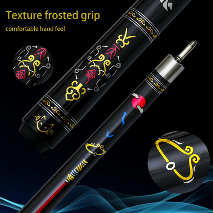 12.5mm Multi-Layer Tip Hard Maple Pool Cue with Gold Stamped Patterns - 58.66 Inch Stainless Steel Quick-Release Joint