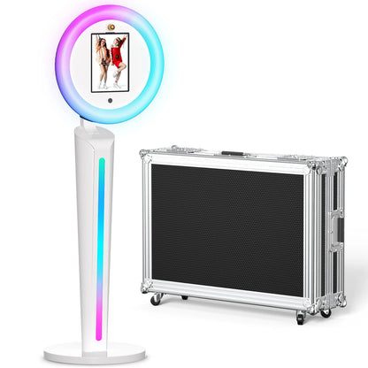 Portable iPad Photo Booth Stand with RGB Fill Light for Wedding Birthday Party Events Selfie Booth Kit for Tablet Flight Case