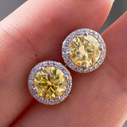 925 Sterling Silver 1 Carat Moissanite Round Earrings Engagement Wedding Daily Work Party Travel Luxurious Gift For Women