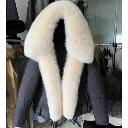 2025 MAOMAOKONG White Duck Down Jacket Winter Women Warm Loose Coat Natural Real Fox Fur Collar Thick Luxury Outerwear parkas