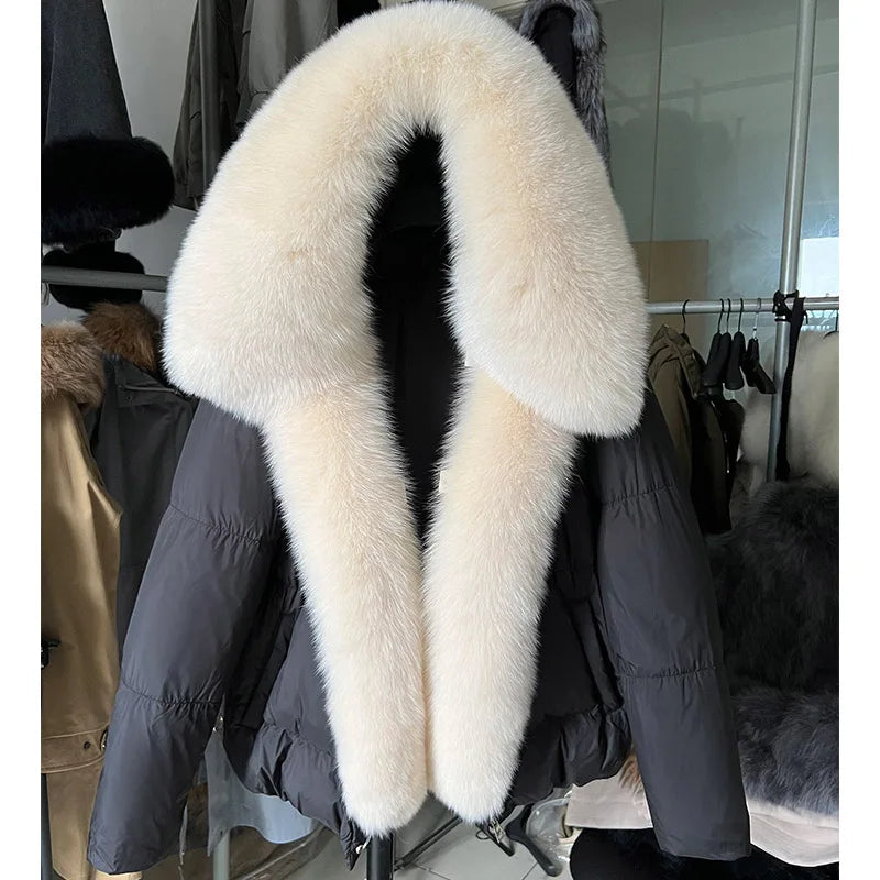2025 MAOMAOKONG White Duck Down Jacket Winter Women Warm Loose Coat Natural Real Fox Fur Collar Thick Luxury Outerwear parkas