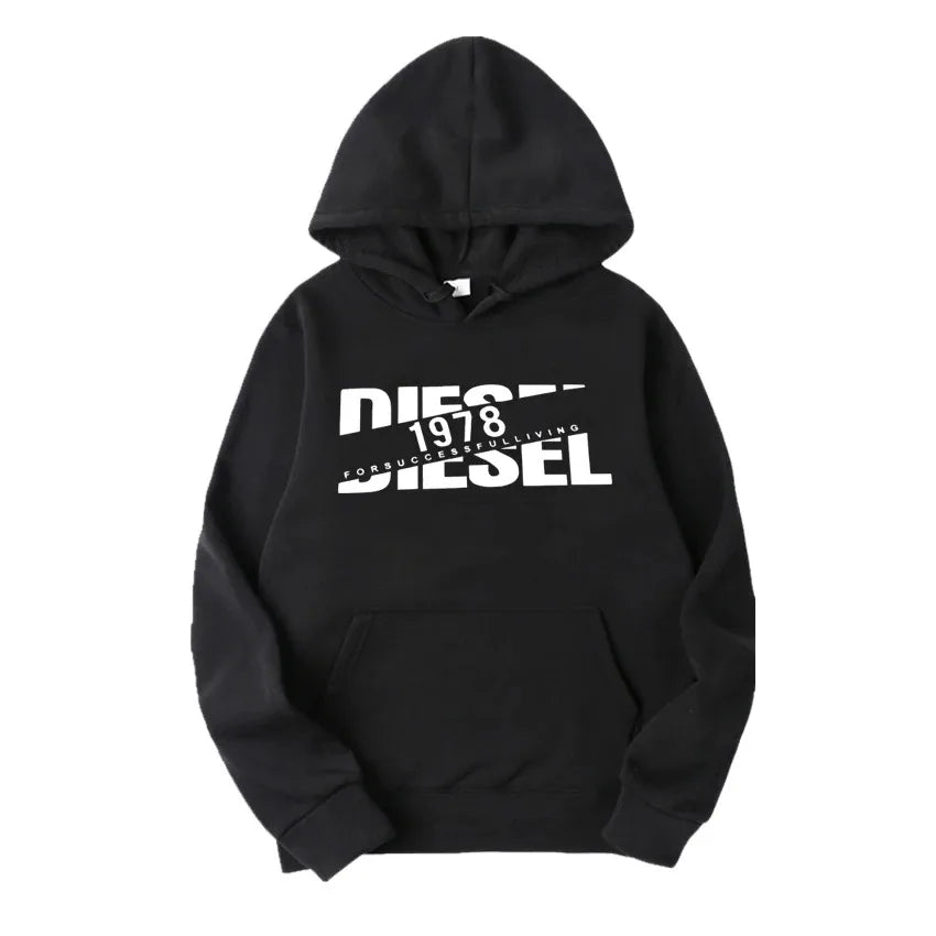 Autumn-Winter Navy Men's Hoodie: "Diesel 1978" Graphic, Relaxed Fit Pullover, Stylish Cold-Season Casual Wear