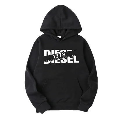 Autumn-Winter Navy Men's Hoodie: "Diesel 1978" Graphic, Relaxed Fit Pullover, Stylish Cold-Season Casual Wear