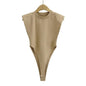 Sexy Oberteile Damen Sommer-Einteiler Bodycon Bodysuit gepolsterter Schulter-Bodysuit schwarze ärmellose Bodys für Damen weiß