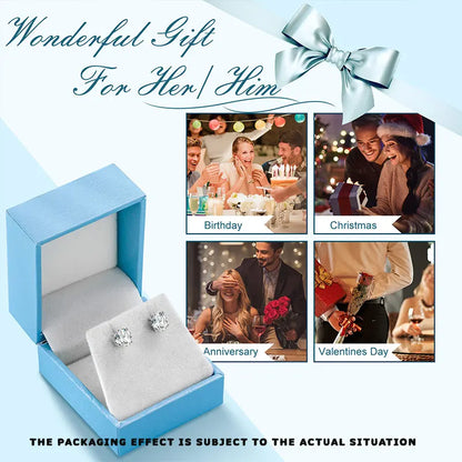 TUHE Unisex Classic Round Moissanite Earrings 925 Silver  For Women  D Color VVS1 Moissanite Round Earrings Fine Jewelry