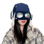 Autumn and winter velvet warm hat, women's goggles, flight hat, outdoor cycling windproof ear protection, Lei Feng hat
