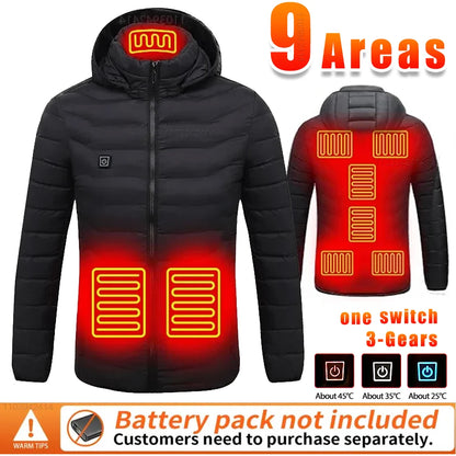 Neue beheizte Jacke Herren Damen Mäntel 9/21 Zonen USB selbstbeheizte Kleidung Winter Ski Camping beheizte Daunenjacke mit abnehmbarer Kapuze