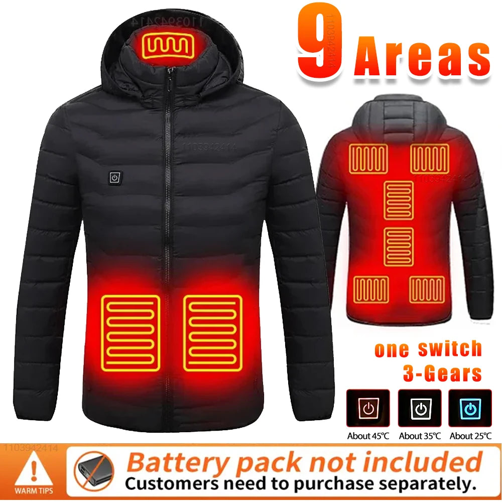 Neue beheizte Jacke Herren Damen Mäntel 9/21 Zonen USB selbstbeheizte Kleidung Winter Ski Camping beheizte Daunenjacke mit abnehmbarer Kapuze