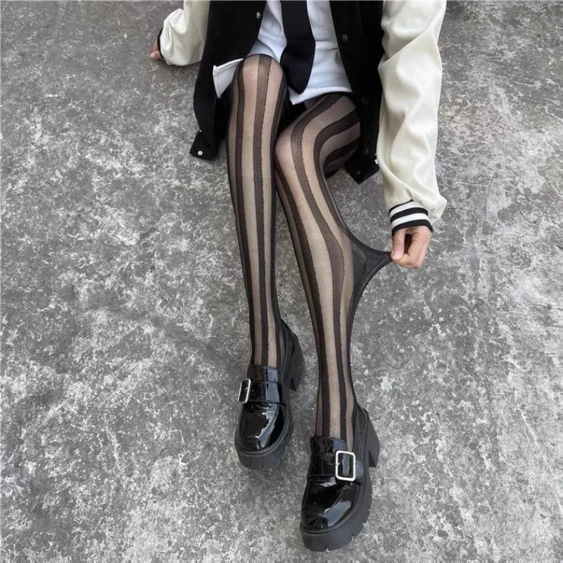 Gestreifte Overknee-Strümpfe Strumpfhosen Dessous Strumpfwaren Ultralange Nylonstrumpfhosen Strumpfhosen Damen Schwarze Strumpfhosen Bodystockings Neu