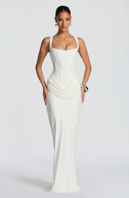 Brown Off-Shoulder Pleated Banquet Dress