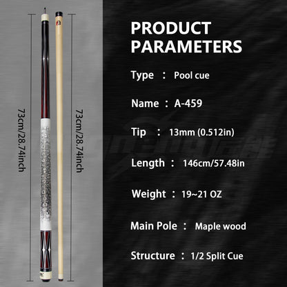 Shield Leopard Professioneller Pool Queue Ahornholz 1/2 zweiteiliges Design Uni-loc Schnellverschluss 13mm Anti-Warping Queue-Spitze mit mattem Griff
