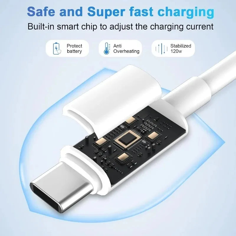 1-3PCS Quick Charging Cable 120W 10A USB A To Type C Fast Charger High-speed Data Transfer Wire Cords for Samsung Xiaomi Huawei
