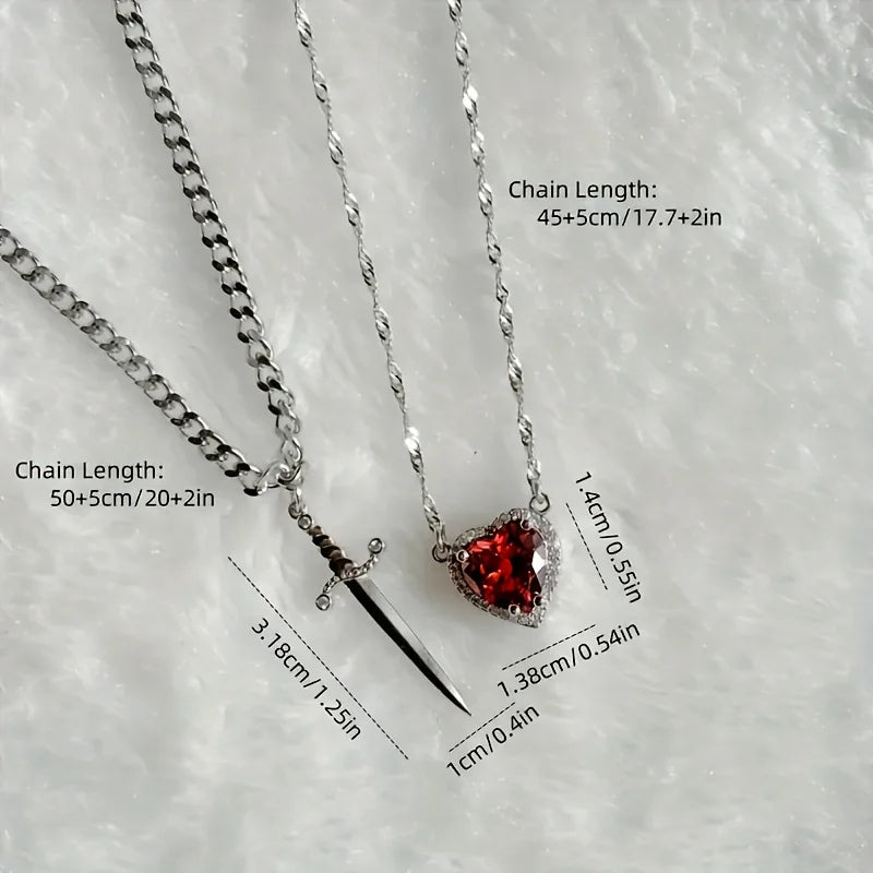 Heart and Sword Necklace Couple Necklaces Women Zircon Crystal Necklace Romantic Valentines Day Gift Jewelry Gifts Accessories