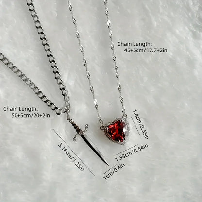 Heart and Sword Necklace Couple Necklaces Women Zircon Crystal Necklace Romantic Valentines Day Gift Jewelry Gifts Accessories
