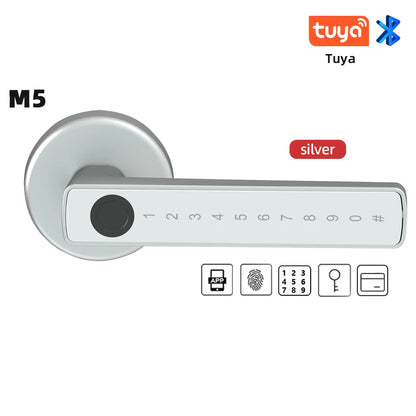 RAYKUBE M5 Tuya BLE Smart Fingerprint Türschloss Digitales elektronisches Schloss mit Passwort/Schlüssel/IC-Karte/Smartlife/Tuya APP Entsperrung