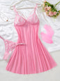 Ladies' wine red countryside style wheat ear embroidery semi transparent nightgown, elegant and comfortable, bow design ZA825066