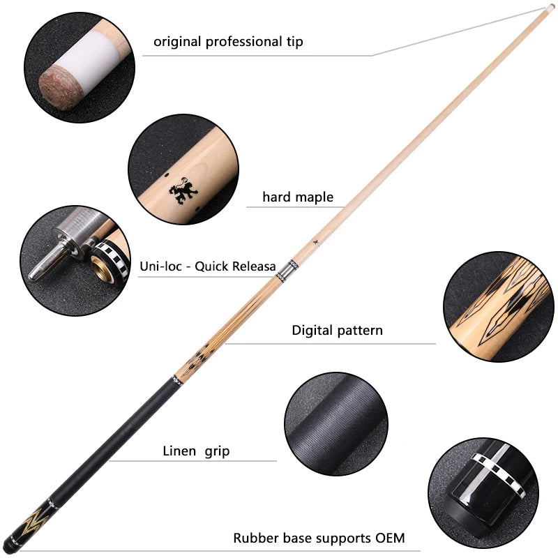 ADAMII Billiard Cues Pool Cue Stick Nine Ball Arm Maple Shaft The Irish Line Grip 1/2 Split Cue Uni-Lock Joint Tip Size 12.5mm