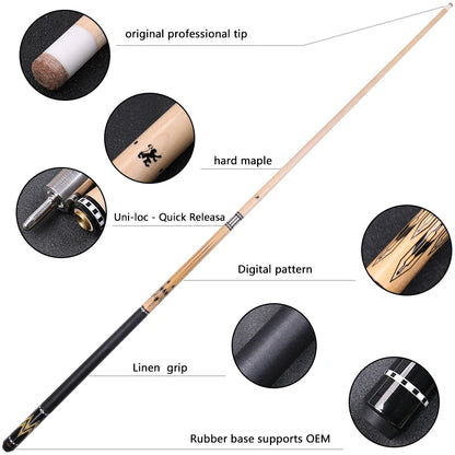 ADAMII Billiard Cues Pool Cue Stick Nine Ball Arm Maple Shaft The Irish Line Grip 1/2 Split Cue Uni-Lock Joint Tip Size 12.5mm