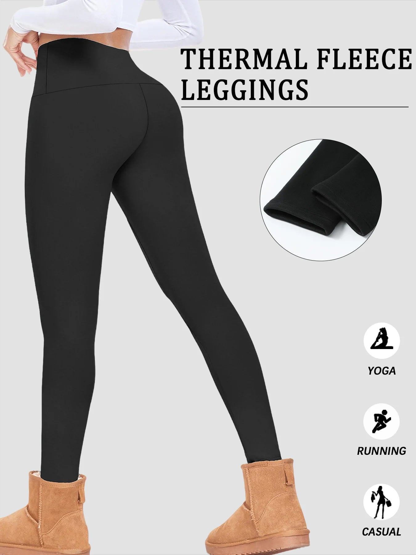 Damen Leggings mit hohem Bund, Fleece-gefüttert, dick, weich, bauchkontrollierend, Workout, Running, Yoga, Thermohose für kalte Winter