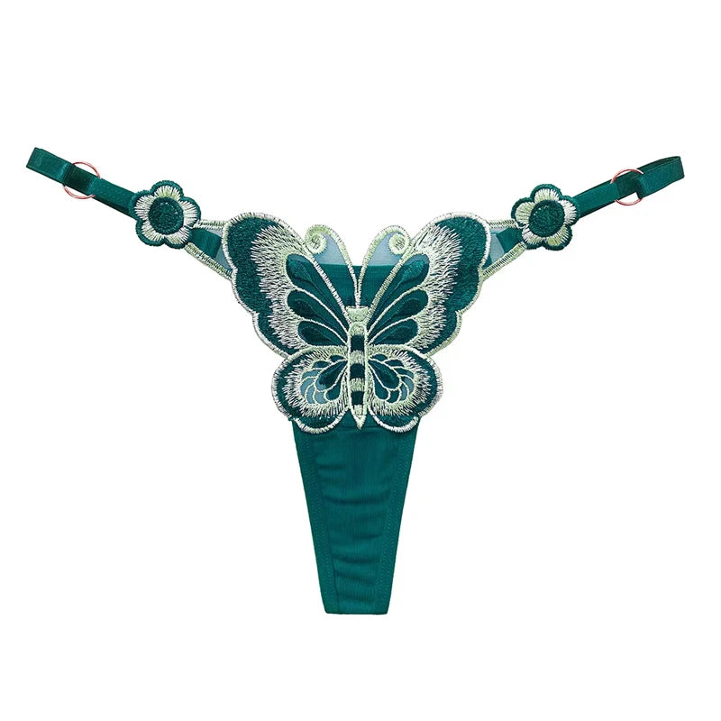 Sexy Lace Thong Women Butterfly Low Waist Panties G strings Transparent Mesh Briefs Adjustable Waist Panties Culotte Femme
