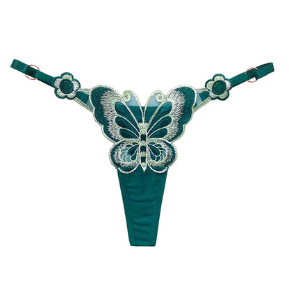 Sexy Lace Thong Women Butterfly Low Waist Panties G strings Transparent Mesh Briefs Adjustable Waist Panties Culotte Femme