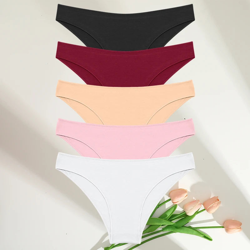FINETOO 5PCS/Set M-XXL Panties Women Cotton Lingerie Woman Underwear Sexy Femme Underwear Girls Underpant Panty 7 Solid Colors