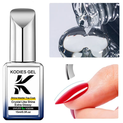 KODIES GEL Chrome Top Coat Nail Powder Finish UV Gel Nail Polish 15ML Super Shine Topcoat No Wipe Semi Permanent DIY Nails Art