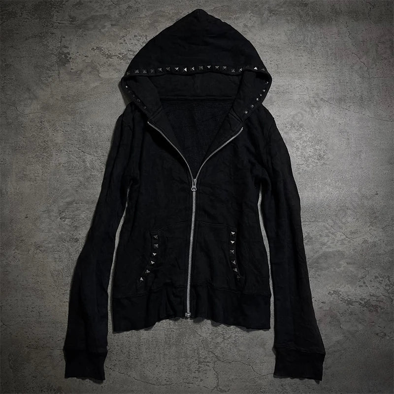 Damen Gothic Ästhetik Herbst Winter Pelzkragen Hoodie Lässiger schmaler schicker Cardigan Sweatshirt 2000er Kleidung