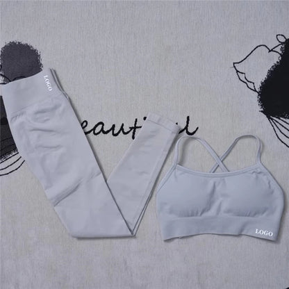 2Pcs Women's Gym Yoga Set Seamless High Waist Leggings Sports Bra Top Workout Outfit Fitness Activewear Running Training Clothes