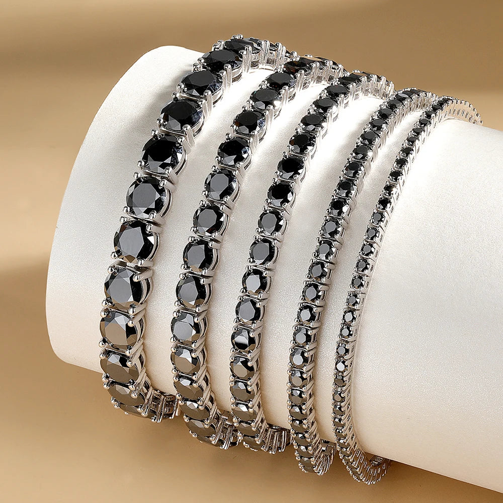 Serenity 2mm 3mm 5mm Black Moissanite Tennis Bracelet For Women Man Gift S925 Sterling Silver Sparkling Lab Diamond Hand Chain