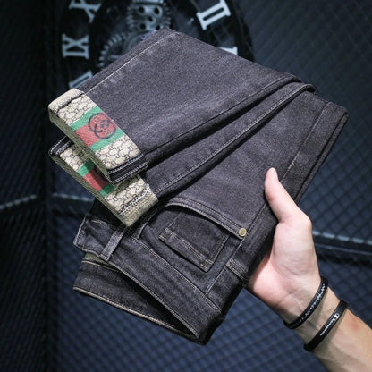 Casual Trendy Embroidered Men's Jeans Autumn winter New Arrival Slim Fit Charcoal Grey Trousers Wholesale For Fashion Lovers