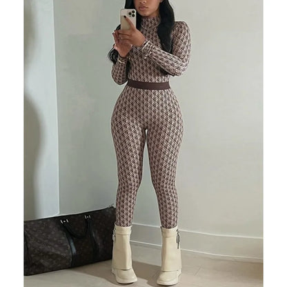 Krisnanas Argyle Skinny Jumpsuits for Woman 2025 Stand Neck Long Sleeve Zipper One Piece Bodysuit Fitness Sportwear 154004