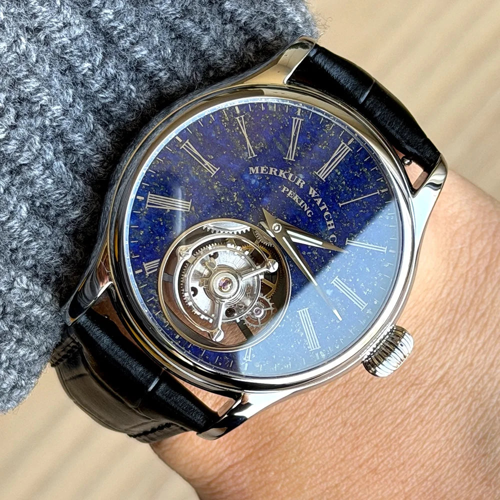 100% Tourbillon Watch Natural Stone Dial Malachite Sapphire Mechanical Wrist Watches