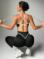 Cross-border New Arrival European and American Sexy Backless Sports Bra Thong High-waisted Colorblock Outdoor Yoga Leggings Wome