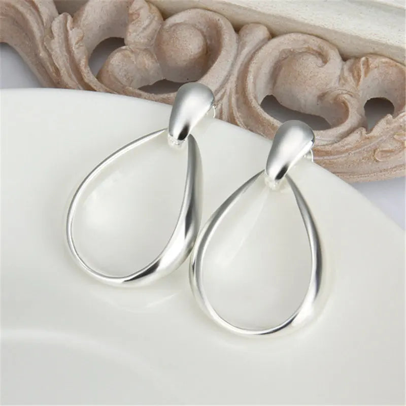 925 Sterling Silver Charm Fine 36MM Oval Water Drop Earrings For Women Fashion Wedding Gift Jewelry Wholesale