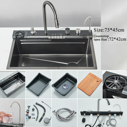 Smart Kitchen Sink Set – Digital Display, Waterfall, Water Purifier & Soap Dispenser